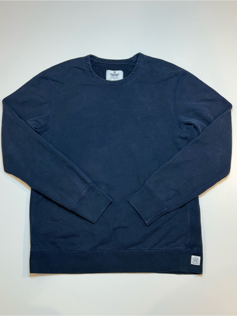 Reigning Champ Midweight Terry Crewneck Sweatshirt Navy Blue Made In Canada